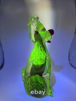 Murano Glass Poodle 6 Hand Blown Uranium Glass Red Center Vintage CHIP
