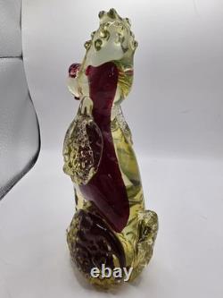 Murano Glass Poodle 6 Hand Blown Uranium Glass Red Center Vintage CHIP