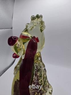 Murano Glass Poodle 6 Hand Blown Uranium Glass Red Center Vintage CHIP