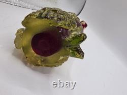 Murano Glass Poodle 6 Hand Blown Uranium Glass Red Center Vintage CHIP