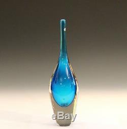 Murano Glass Raymor MCM Italian Blue Vintage Foil Label Sapphire Bottle Vase 13