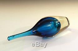 Murano Glass Raymor MCM Italian Blue Vintage Foil Label Sapphire Bottle Vase 13