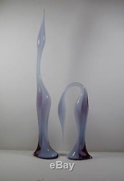 Murano Glass Renato Anatra 2 Birds Sculptures Alexandrite Neodymium 25 Signed