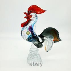 Murano Glass Rooster Hand Blown Colorful Red Blue Black Vintage Art 10 1/4 Tall