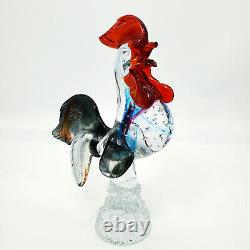 Murano Glass Rooster Hand Blown Colorful Red Blue Black Vintage Art 10 1/4 Tall
