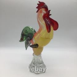 Murano Glass Rooster Hand Blown Original Sticker 11 Inches
