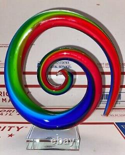 Murano Glass Spiral Swirl Coil Sculpture (Red, Green, Blue) Murano Glassware