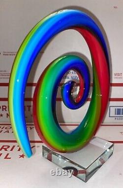 Murano Glass Spiral Swirl Coil Sculpture (Red, Green, Blue) Murano Glassware