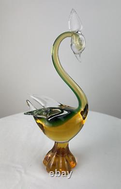 Murano Glass Swan Made in Italy Hand Blown Amber/Green Melted Together