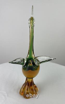 Murano Glass Swan Made in Italy Hand Blown Amber/Green Melted Together