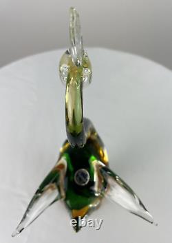 Murano Glass Swan Made in Italy Hand Blown Amber/Green Melted Together