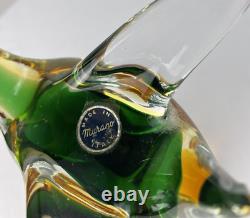 Murano Glass Swan Made in Italy Hand Blown Amber/Green Melted Together