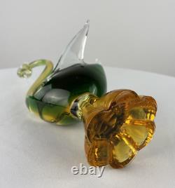 Murano Glass Swan Made in Italy Hand Blown Amber/Green Melted Together