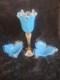 Murano Glass Trio Set 3 Hand-Blown Blue Tulip Vase and Two Matching Flower Bowls