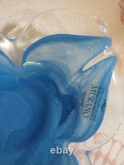 Murano Glass Trio Set 3 Hand-Blown Blue Tulip Vase and Two Matching Flower Bowls