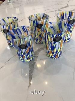 Murano Glass Tumbler Set 5 Multicolor Hand Blown Drinking Glasses 4 7/8in
