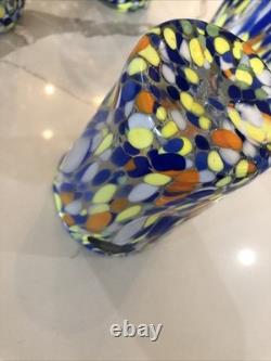 Murano Glass Tumbler Set 5 Multicolor Hand Blown Drinking Glasses 4 7/8in