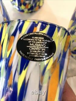 Murano Glass Tumbler Set 5 Multicolor Hand Blown Drinking Glasses 4 7/8in