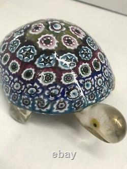 Murano Glass Turtle Millefiori Flowers Hand-blown Figure Authentic Italy 6 Long