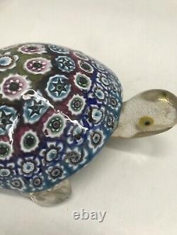 Murano Glass Turtle Millefiori Flowers Hand-blown Figure Authentic Italy 6 Long