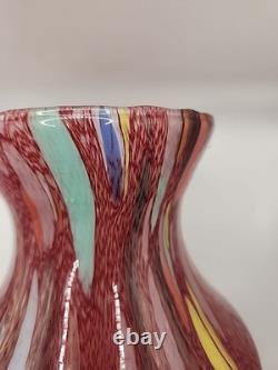 Murano Glass Vase 15 Hand Blown Maestro Vetrai Style Red Aventurine Multicolor