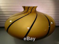 Murano Glass Vase Cased Striped Amber Brown 16