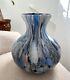Murano Glass Vase Hand Blown Made In Italy Splatter Spatter Blue Gray Gold White
