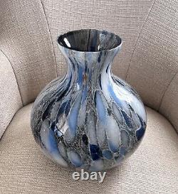 Murano Glass Vase Hand Blown Made In Italy Splatter Spatter Blue Gray Gold White