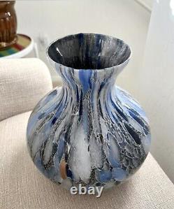 Murano Glass Vase Hand Blown Made In Italy Splatter Spatter Blue Gray Gold White