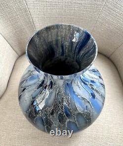 Murano Glass Vase Hand Blown Made In Italy Splatter Spatter Blue Gray Gold White