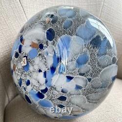 Murano Glass Vase Hand Blown Made In Italy Splatter Spatter Blue Gray Gold White