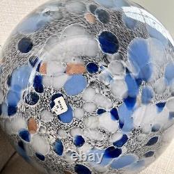 Murano Glass Vase Hand Blown Made In Italy Splatter Spatter Blue Gray Gold White