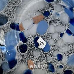 Murano Glass Vase Hand Blown Made In Italy Splatter Spatter Blue Gray Gold White