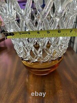 Murano? Glass? Vase with Lattice top Beautifully Hand Blown, Very Heavy