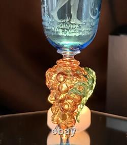 Murano Glass Venetian Hand Blown Blue & Gold Bacchus God of Wine Tipetto Glass
