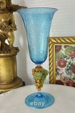 Murano Glass Venetian Hand Blown Blue & Gold Bacchus God of Wine Tipetto Glass