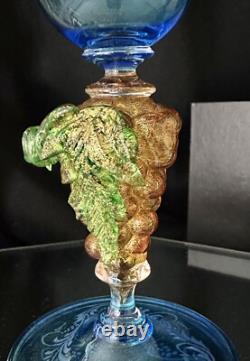 Murano Glass Venetian Hand Blown Blue & Gold Bacchus God of Wine Tipetto Glass