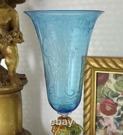 Murano Glass Venetian Hand Blown Blue & Gold Bacchus God of Wine Tipetto Glass