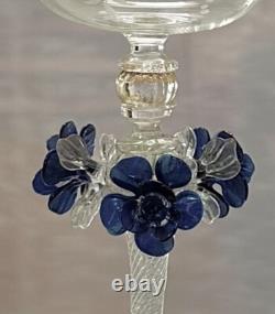 Murano Glass Venetian Hand Blown Clear & Blue Floral Italian Tipetto Glass