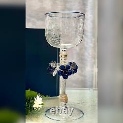 Murano Glass Venetian Hand Blown Clear & Blue Floral Italian Tipetto Glass