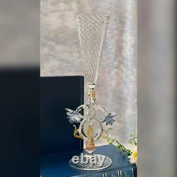 Murano Glass Venetian Hand Blown Clear Gold & Blue Italian Champagne Glass