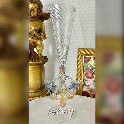 Murano Glass Venetian Hand Blown Clear Gold & Blue Italian Champagne Glass