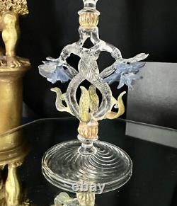 Murano Glass Venetian Hand Blown Clear Gold & Blue Italian Champagne Glass