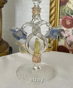 Murano Glass Venetian Hand Blown Clear Gold & Blue Italian Champagne Glass