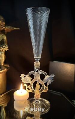 Murano Glass Venetian Hand Blown Clear Gold & Blue Italian Champagne Glass