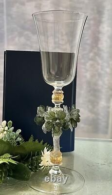 Murano Glass Venetian Hand Blown Clear, Gold & Green Floral Tipetto Glass 1