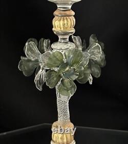 Murano Glass Venetian Hand Blown Clear, Gold & Green Floral Tipetto Glass 1