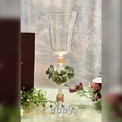 Murano Glass Venetian Hand Blown Clear, Gold & Green Floral Tipetto Glass 1