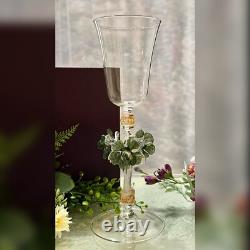 Murano Glass Venetian Hand Blown Clear, Gold & Green Floral Tipetto Glass 1