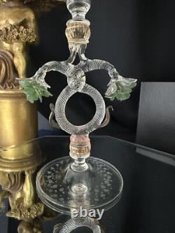 Murano Glass Venetian Hand Blown Clear Gold & Green Flower Tipetto Glass